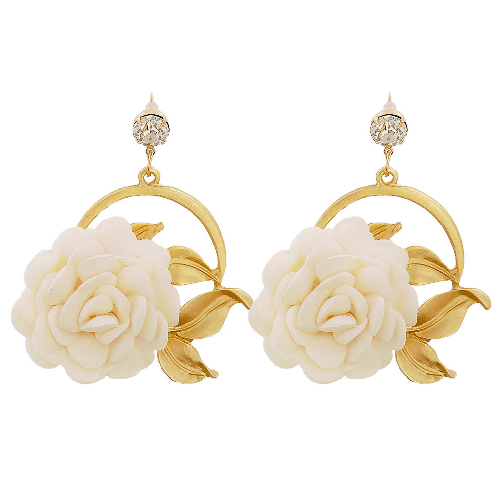 Ear Hanging Cloth Flower Earrings