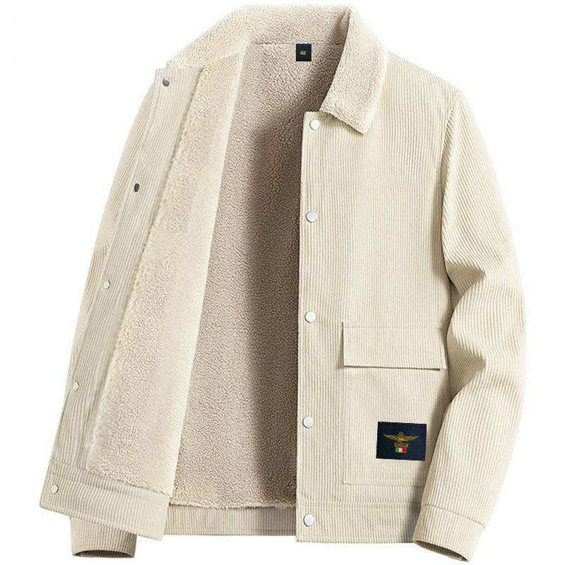 Men’s Winter Corduroy Jacket – Lamb Fleece Lined, Thickened Warm Casual Coat