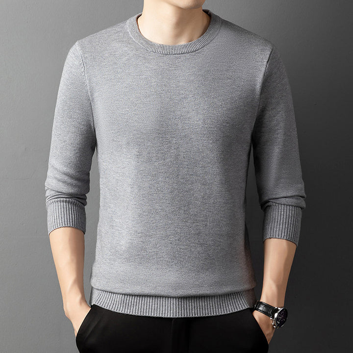 Men’s Core-Spun Yarn Knitted Sweater – Semi-High Collar Round Neck Pullover