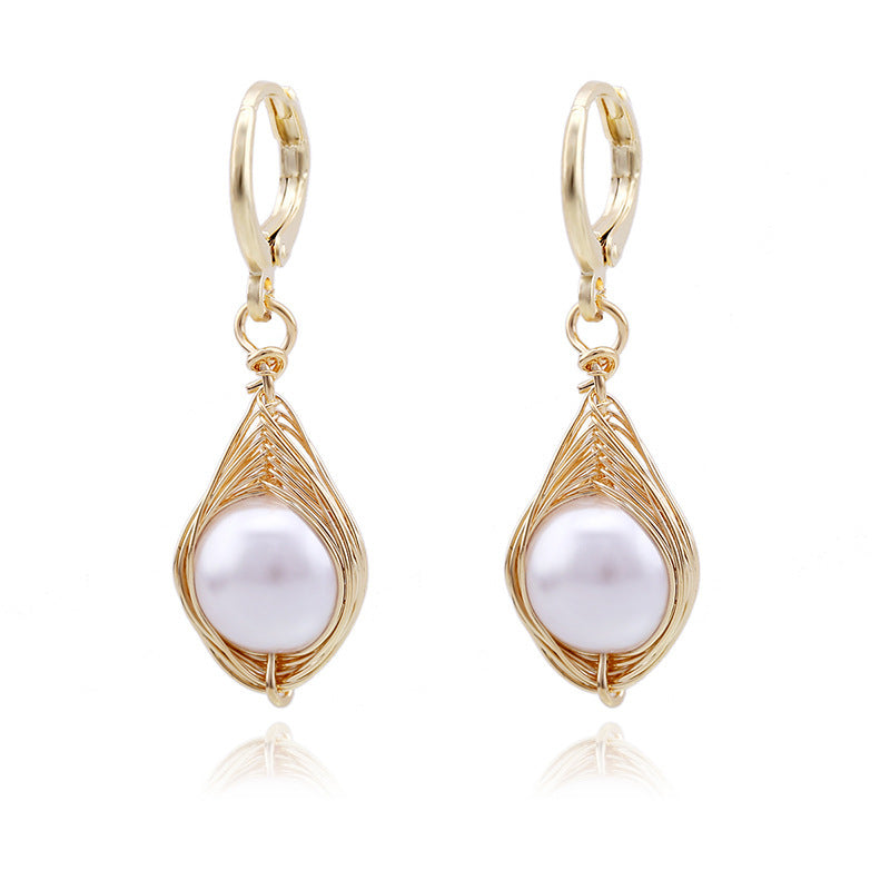 Light Luxury Ocean Series Ear Clip European And American Handmade Pearl Earrings