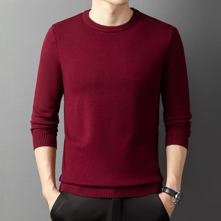 Men’s Core-Spun Yarn Knitted Sweater – Semi-High Collar Round Neck Pullover