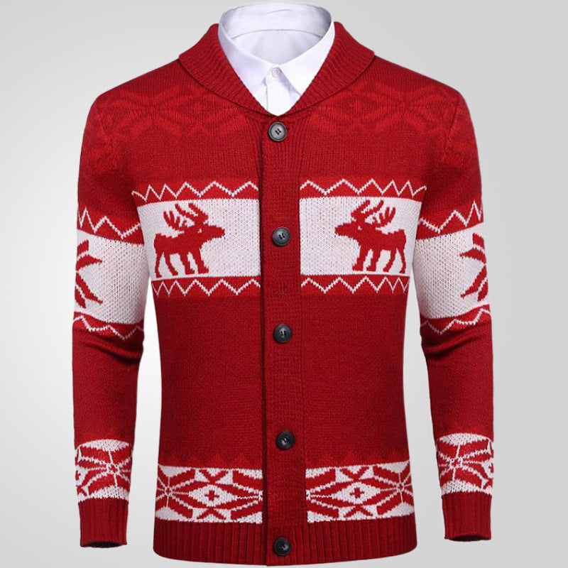 Men's Christmas Jacquard Sweater Button Cardigan Sweater Coat