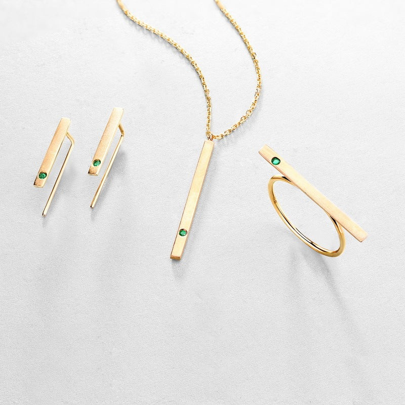 Natural Emerald 14K Gold Minimalist Strip Thin Earrings