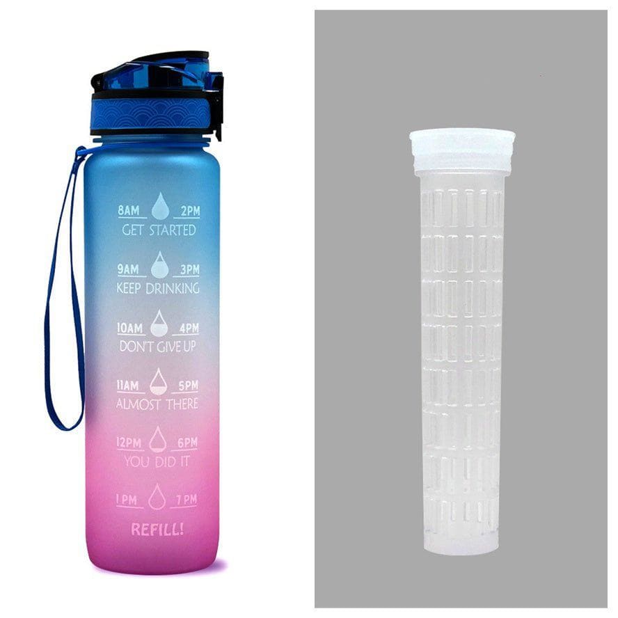 1L Tritan Motivational Water Bottle with Time Marker – Leakproof Flip - Top Sports Bottle with Strap & Strainer for Fitness, Gym, and Outdoor Use by LUXE AHMAR – Available at LUXE AHMAR