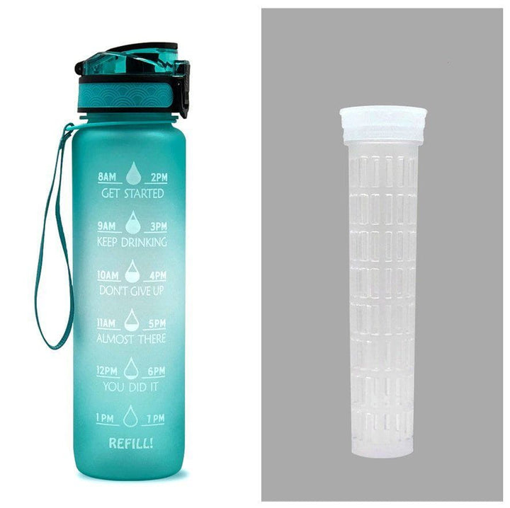 1L Tritan Motivational Water Bottle with Time Marker – Leakproof Flip - Top Sports Bottle with Strap & Strainer for Fitness, Gym, and Outdoor Use by LUXE AHMAR – Available at LUXE AHMAR