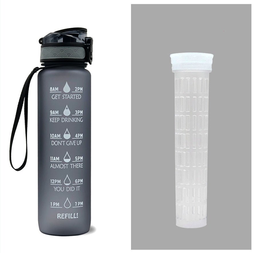 1L Tritan Motivational Water Bottle with Time Marker – Leakproof Flip - Top Sports Bottle with Strap & Strainer for Fitness, Gym, and Outdoor Use by LUXE AHMAR – Available at LUXE AHMAR