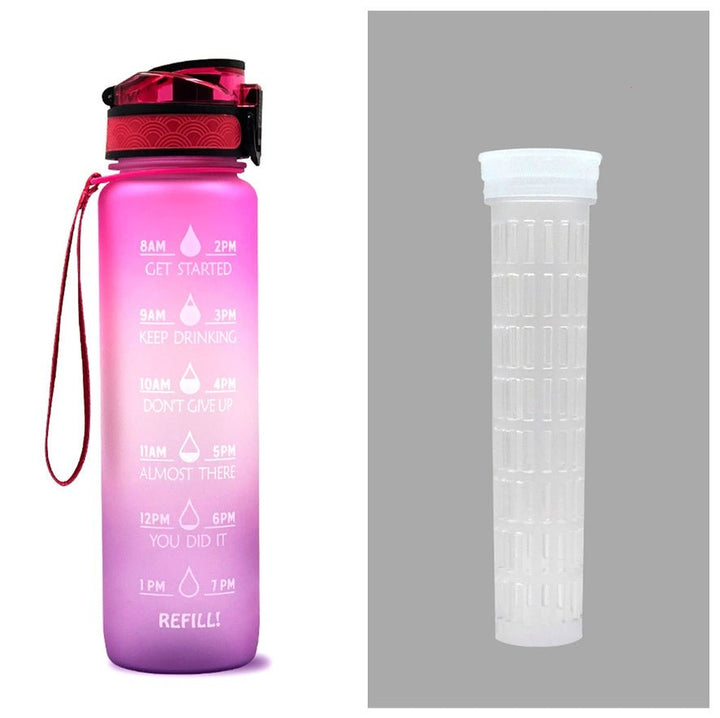 1L Tritan Motivational Water Bottle with Time Marker – Leakproof Flip - Top Sports Bottle with Strap & Strainer for Fitness, Gym, and Outdoor Use by LUXE AHMAR – Available at LUXE AHMAR