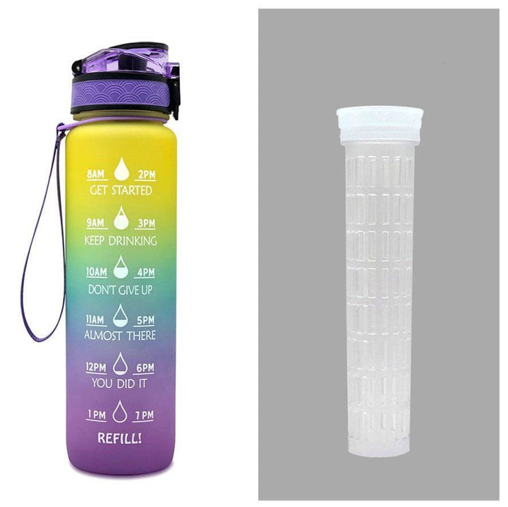 1L Tritan Motivational Water Bottle with Time Marker – Leakproof Flip - Top Sports Bottle with Strap & Strainer for Fitness, Gym, and Outdoor Use by LUXE AHMAR – Available at LUXE AHMAR