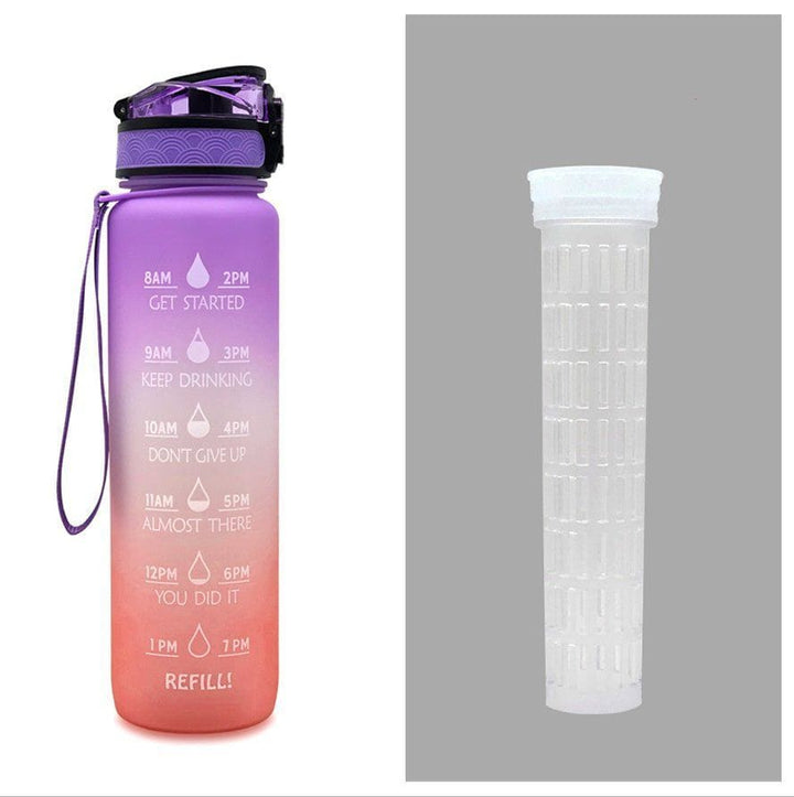 1L Tritan Motivational Water Bottle with Time Marker – Leakproof Flip - Top Sports Bottle with Strap & Strainer for Fitness, Gym, and Outdoor Use by LUXE AHMAR – Available at LUXE AHMAR