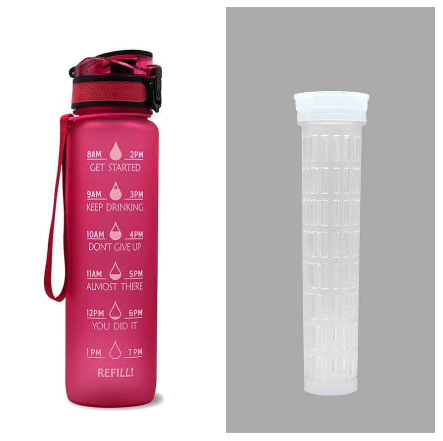 1L Tritan Motivational Water Bottle with Time Marker – Leakproof Flip - Top Sports Bottle with Strap & Strainer for Fitness, Gym, and Outdoor Use by LUXE AHMAR – Available at LUXE AHMAR