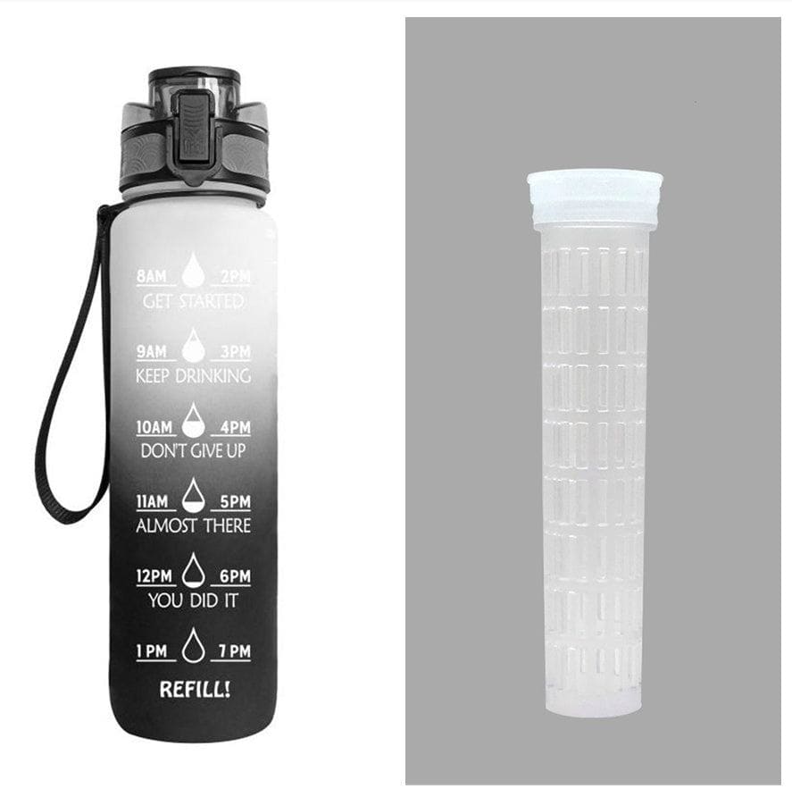 1L Tritan Motivational Water Bottle with Time Marker – Leakproof Flip - Top Sports Bottle with Strap & Strainer for Fitness, Gym, and Outdoor Use by LUXE AHMAR – Available at LUXE AHMAR