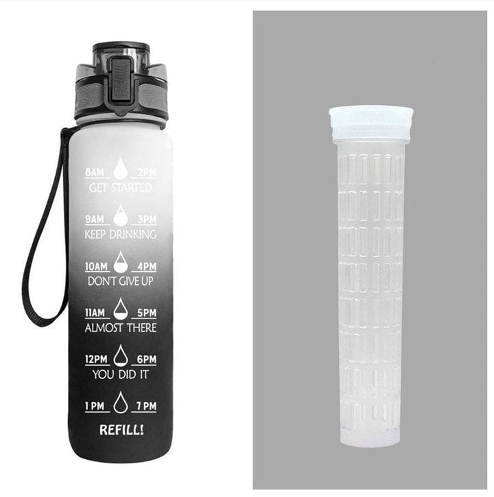 1L Tritan Motivational Water Bottle with Time Marker – Leakproof Flip - Top Sports Bottle with Strap & Strainer for Fitness, Gym, and Outdoor Use by LUXE AHMAR – Available at LUXE AHMAR