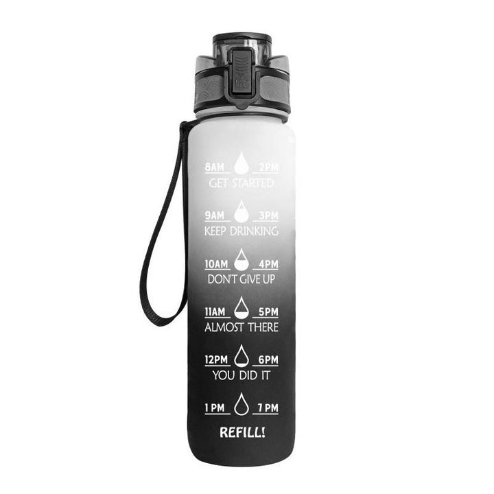 1L Tritan Motivational Water Bottle with Time Marker – Leakproof Flip - Top Sports Bottle with Strap & Strainer for Fitness, Gym, and Outdoor Use by LUXE AHMAR – Available at LUXE AHMAR