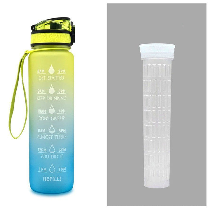 1L Tritan Motivational Water Bottle with Time Marker – Leakproof Flip - Top Sports Bottle with Strap & Strainer for Fitness, Gym, and Outdoor Use by LUXE AHMAR – Available at LUXE AHMAR