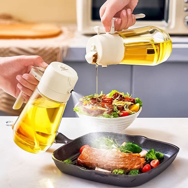 2 - in - 1 Olive Oil Sprayer & Dispenser – 470ML Glass Oil Bottle for Cooking, BBQ, Air Fryer | Dual - Mode Spray & Pour Design for Vinegar, Soy Sauce, More by LUXE AHMAR – Available at LUXE AHMAR