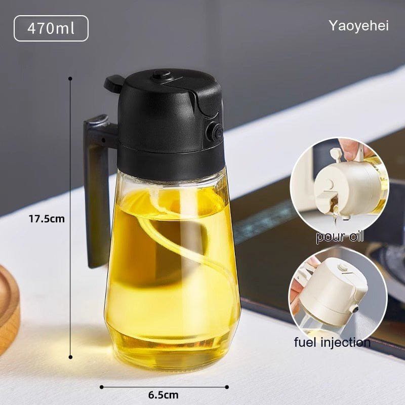 2 - in - 1 Olive Oil Sprayer & Dispenser – 470ML Glass Oil Bottle for Cooking, BBQ, Air Fryer | Dual - Mode Spray & Pour Design for Vinegar, Soy Sauce, More by LUXE AHMAR – Available at LUXE AHMAR