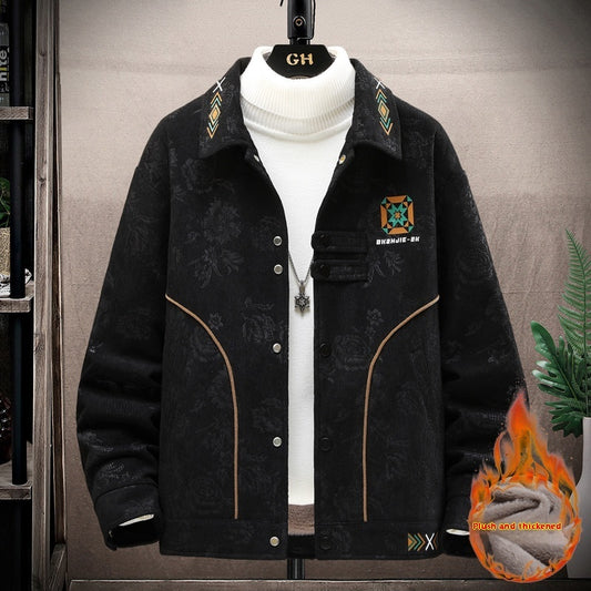 Corduroy Coat Men's Autumn And Winter Fleece-lined