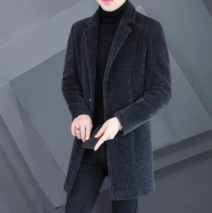 2024 High - end Feel Men Fashion Handsome All Woolen Coat Suit Collar Long Trench Coat Woolen Coat Thick Casual Winter Jacket Men by Luxe Ahmar – Available at LUXE AHMAR