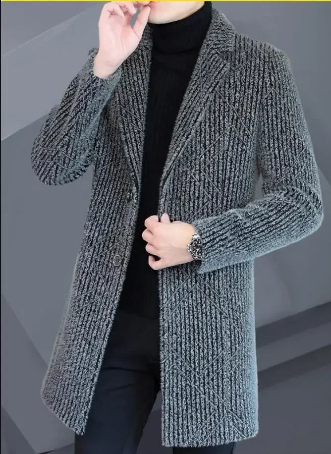 2024 High - end Feel Men Fashion Handsome All Woolen Coat Suit Collar Long Trench Coat Woolen Coat Thick Casual Winter Jacket Men by Luxe Ahmar – Available at LUXE AHMAR