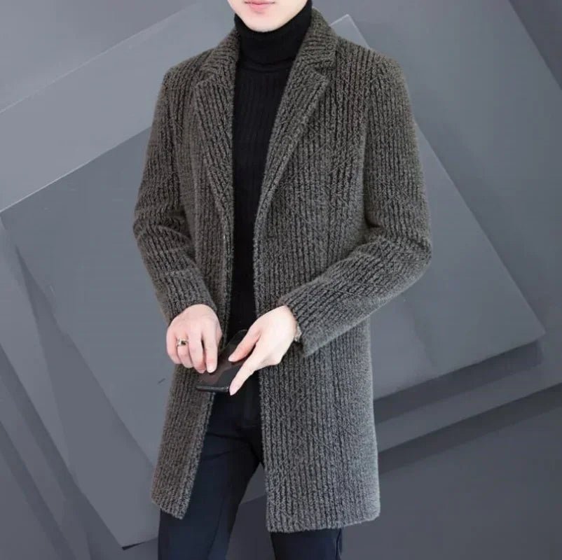 2024 High - end Feel Men Fashion Handsome All Woolen Coat Suit Collar Long Trench Coat Woolen Coat Thick Casual Winter Jacket Men by Luxe Ahmar – Available at LUXE AHMAR