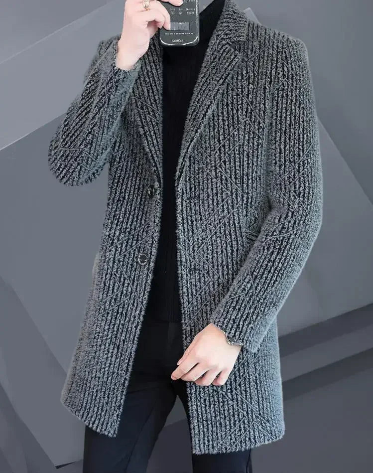 2024 High - end Feel Men Fashion Handsome All Woolen Coat Suit Collar Long Trench Coat Woolen Coat Thick Casual Winter Jacket Men by Luxe Ahmar – Available at LUXE AHMAR