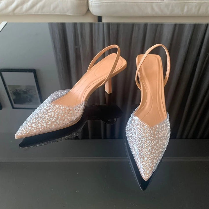 2025 Fashion Summer Women High Heels – Pearl Decoration Slingback Woman Pumps, Pointed Toe High Heels Sandals, Elegant Woman Shoes by Luxe Ahmar – Available at LUXE AHMAR