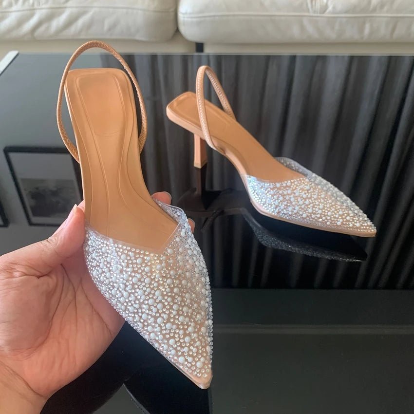 2025 Fashion Summer Women High Heels – Pearl Decoration Slingback Woman Pumps, Pointed Toe High Heels Sandals, Elegant Woman Shoes by Luxe Ahmar – Available at LUXE AHMAR