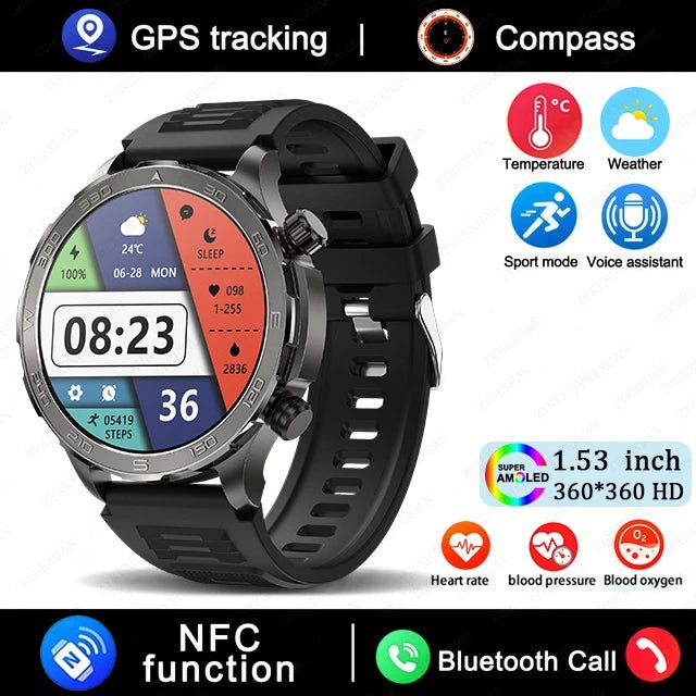 2025 New Bluetooth Call Smart Watch for Men – 1.53" AMOLED HD Screen, Heart Rate Monitor, NFC, GPS, IP68 Waterproof, Sports Smartwatch by LUXE AHMAR – Available at LUXE AHMAR