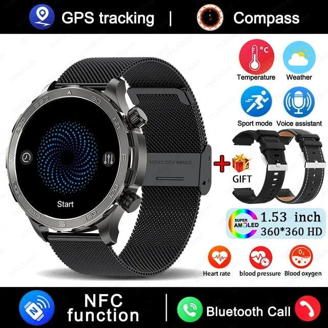 2025 New Bluetooth Call Smart Watch for Men – 1.53" AMOLED HD Screen, Heart Rate Monitor, NFC, GPS, IP68 Waterproof, Sports Smartwatch by LUXE AHMAR – Available at LUXE AHMAR