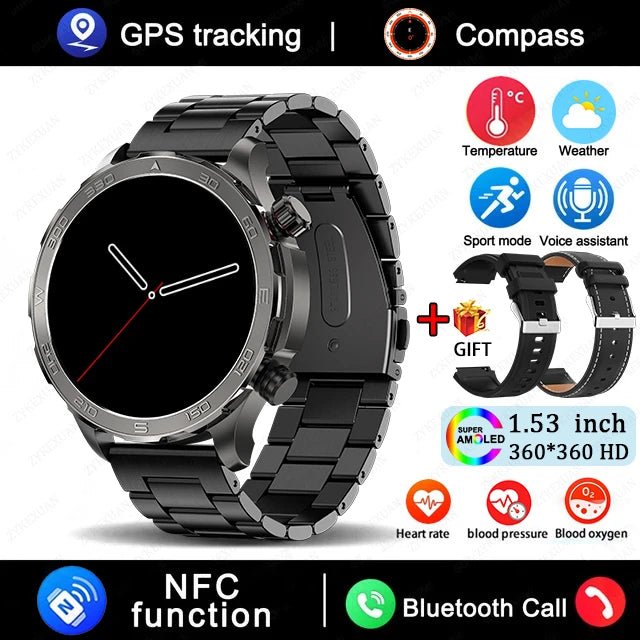 2025 New Bluetooth Call Smart Watch for Men – 1.53" AMOLED HD Screen, Heart Rate Monitor, NFC, GPS, IP68 Waterproof, Sports Smartwatch by LUXE AHMAR – Available at LUXE AHMAR