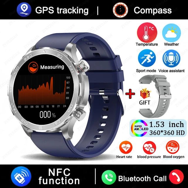 2025 New Bluetooth Call Smart Watch for Men – 1.53" AMOLED HD Screen, Heart Rate Monitor, NFC, GPS, IP68 Waterproof, Sports Smartwatch by LUXE AHMAR – Available at LUXE AHMAR