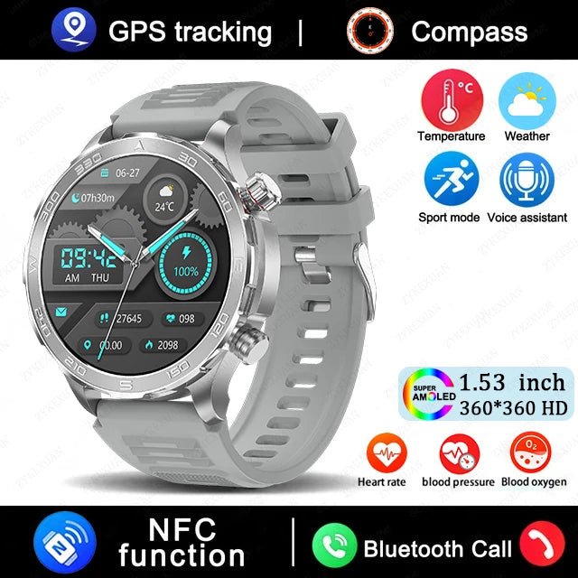 2025 New Bluetooth Call Smart Watch for Men – 1.53" AMOLED HD Screen, Heart Rate Monitor, NFC, GPS, IP68 Waterproof, Sports Smartwatch by LUXE AHMAR – Available at LUXE AHMAR