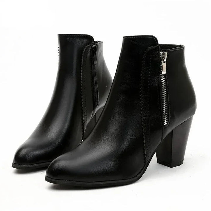 2025 Women’s High - Heel PU Leather Ankle Boots - 8cm Side Zipper Short Boots by Luxe Ahmar – Available at LUXE AHMAR