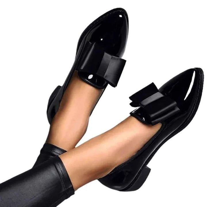 2025 Women’s Loafers with Bow Decor – Pointed Toe Flat Shoes in Patent Leather by Luxe Ahmar – Available at LUXE AHMAR