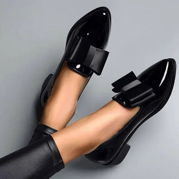 2025 Women’s Loafers with Bow Decor – Pointed Toe Flat Shoes in Patent Leather by Luxe Ahmar – Available at LUXE AHMAR