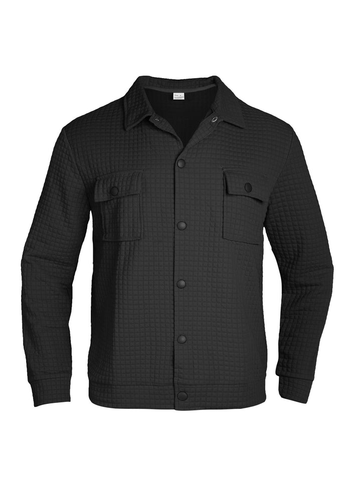 Men’s Casual Jacquard Checkered Knit Shirt – Loose-Fit Autumn Cardigan