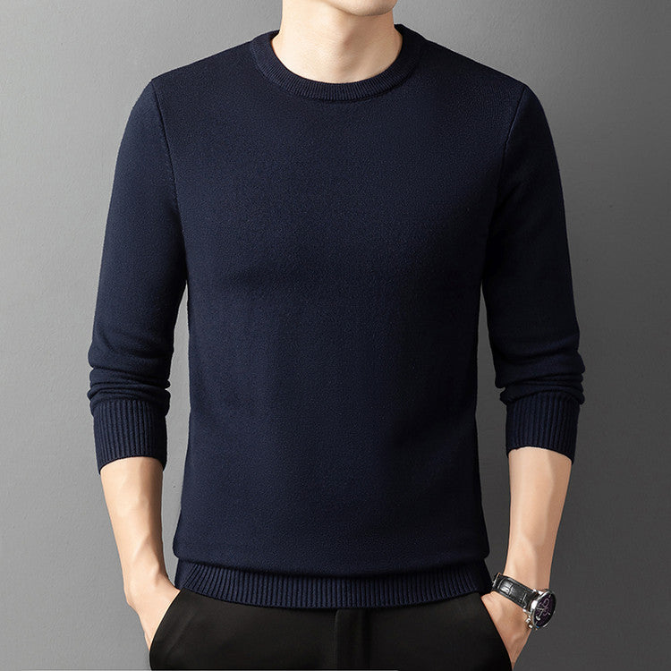 Men’s Core-Spun Yarn Knitted Sweater – Semi-High Collar Round Neck Pullover