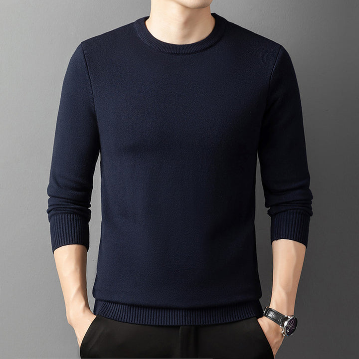 Men’s Core-Spun Yarn Knitted Sweater – Semi-High Collar Round Neck Pullover