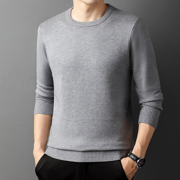 Men’s Core-Spun Yarn Knitted Sweater – Semi-High Collar Round Neck Pullover