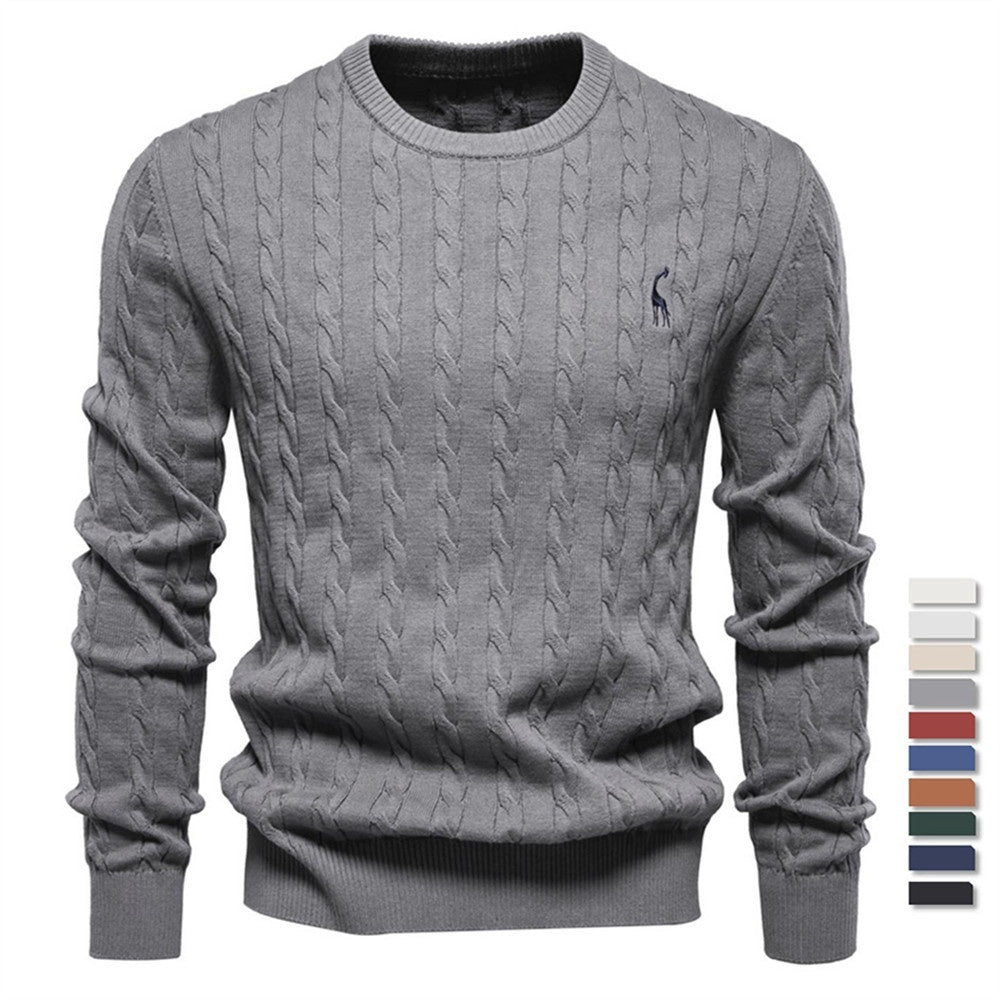 Autumn And Winter Sweater Pullover Deer Embroidery Solid Color Sweater For Men