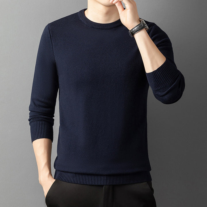 Men’s Core-Spun Yarn Knitted Sweater – Semi-High Collar Round Neck Pullover