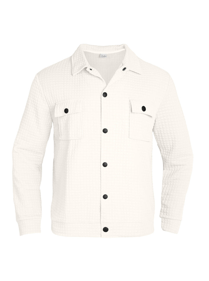 Men’s Casual Jacquard Checkered Knit Shirt – Loose-Fit Autumn Cardigan