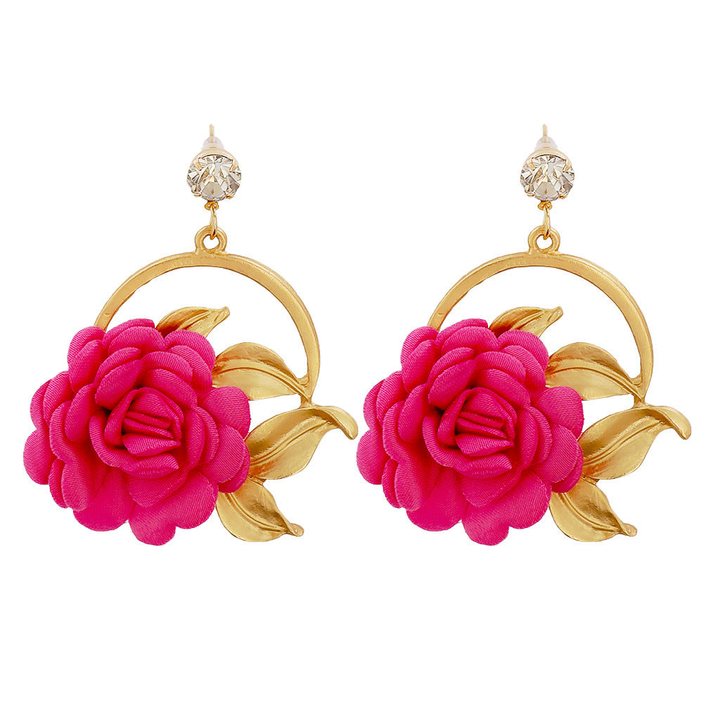 Ear Hanging Cloth Flower Earrings