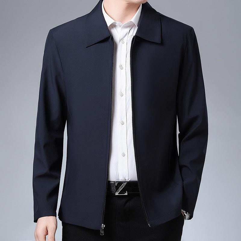 Men’s Casual Lapel Jacket – Slim Fit Business-Style Polyester Coat for Middle-Aged Men