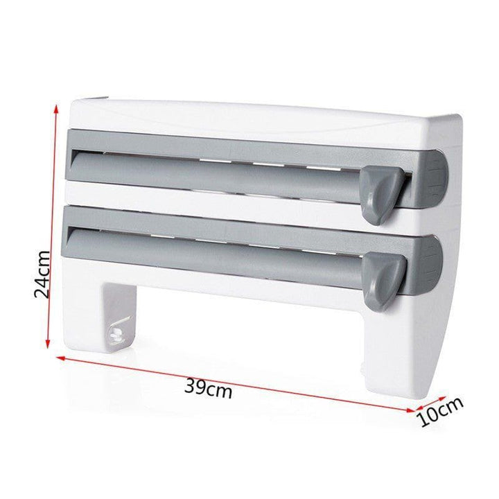 4 - in - 1 Wall - Mounted Kitchen Roll Holder Dispenser – Foil, Cling Film & Paper Towel Organizer with Cutter & Storage Rack by LUXE AHMAR – Available at LUXE AHMAR