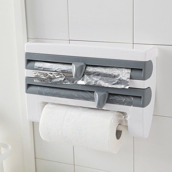 4 - in - 1 Wall - Mounted Kitchen Roll Holder Dispenser – Foil, Cling Film & Paper Towel Organizer with Cutter & Storage Rack by LUXE AHMAR – Available at LUXE AHMAR