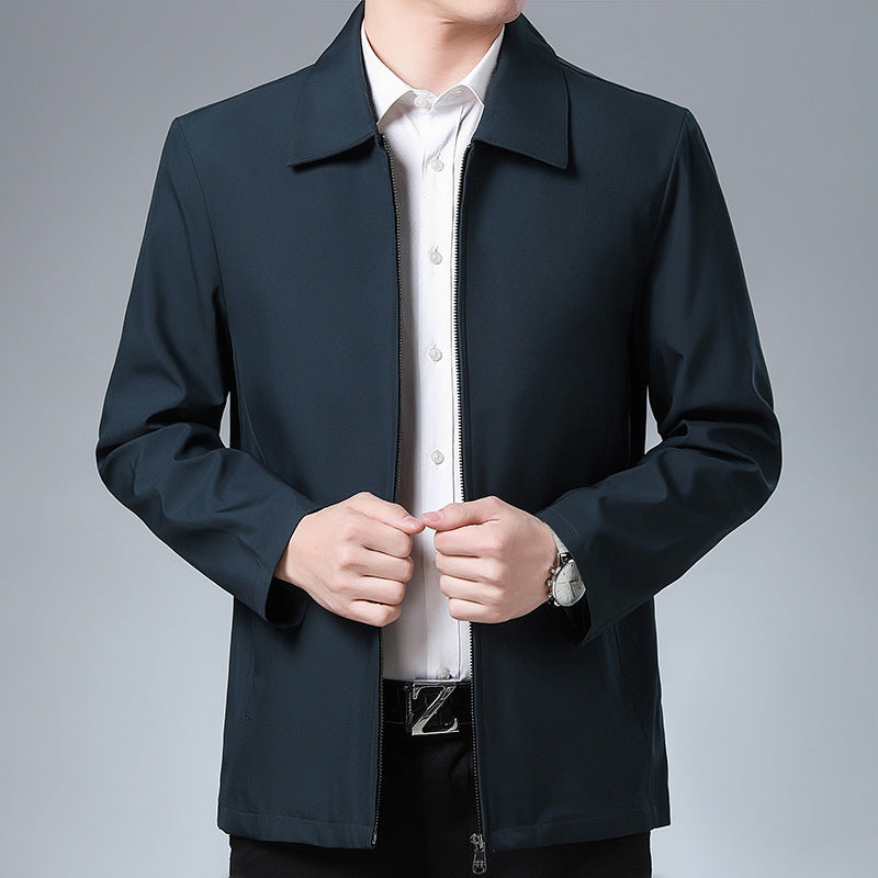 Men’s Casual Lapel Jacket – Slim Fit Business-Style Polyester Coat for Middle-Aged Men