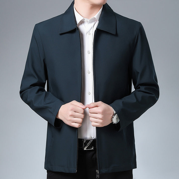 Men’s Casual Lapel Jacket – Slim Fit Business-Style Polyester Coat for Middle-Aged Men