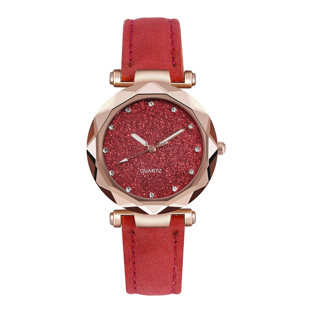 Casual Women Romantic Starry Sky Wrist Watch Leather Rhinestone Designer Ladies Clock