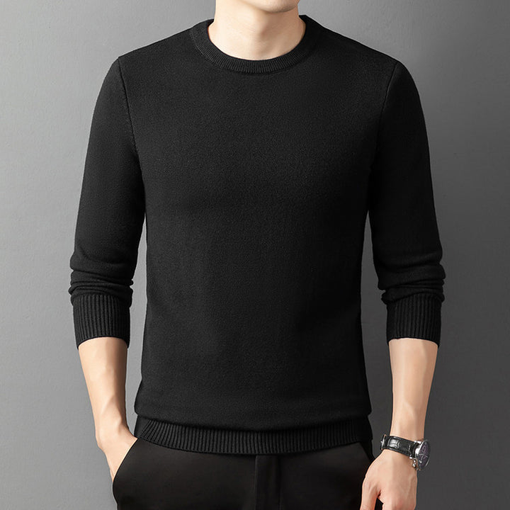 Men’s Core-Spun Yarn Knitted Sweater – Semi-High Collar Round Neck Pullover